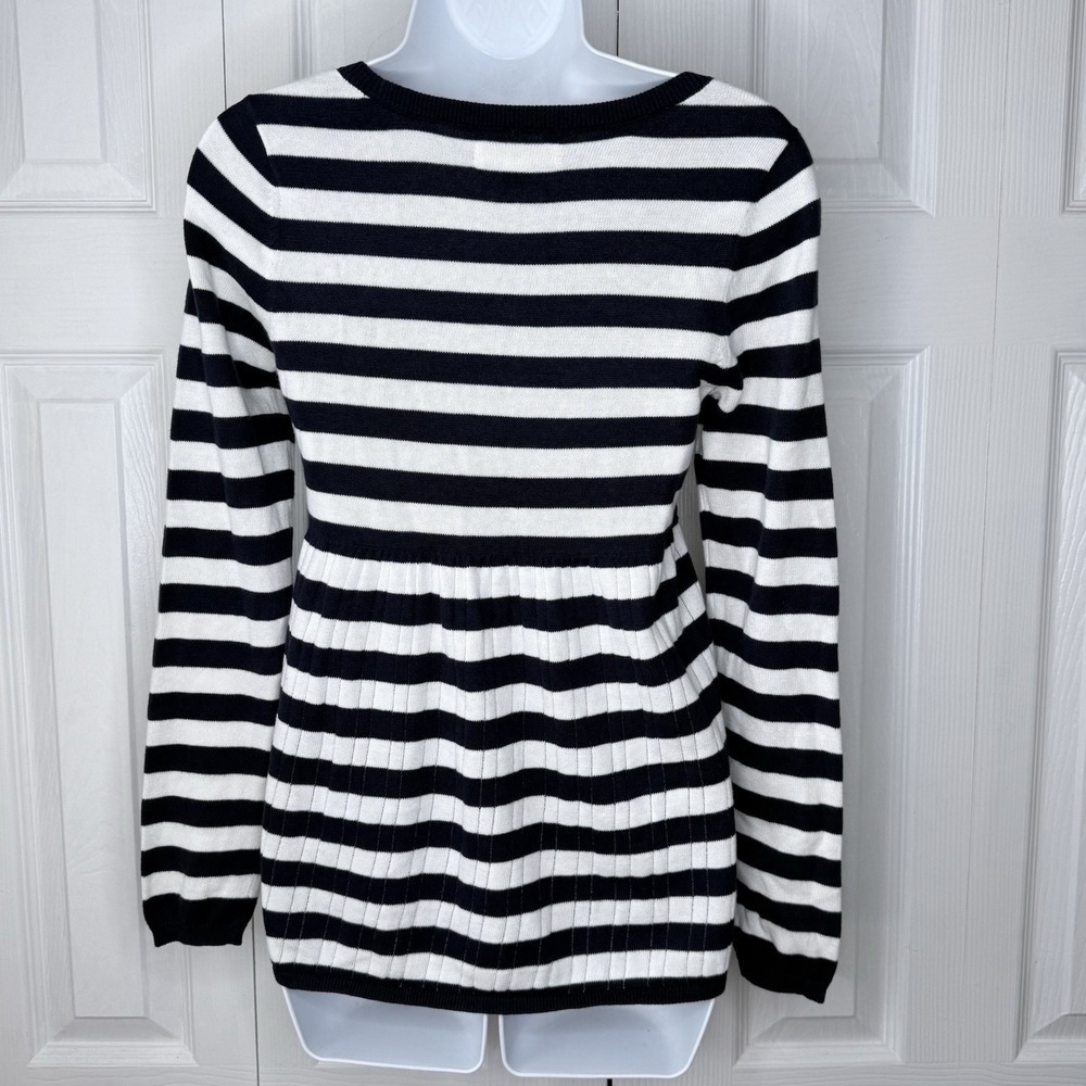 Aeropostale‎ Striped Babydoll Sweater Small Blue White Henley Scoop Neck Y2K - Picture 3 of 8